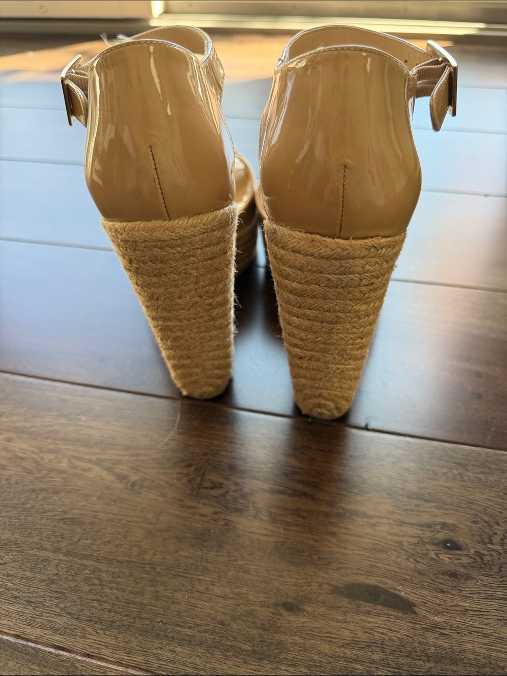 Jimmy Choo Women's Beige Patent Leather Wedge Sandals - Picture 5 of 5